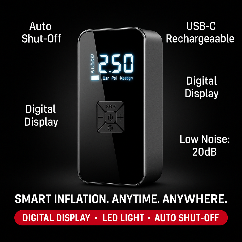 AirBolt Pro – Cordless Tyre Inflator with USB Rechargeable Battery