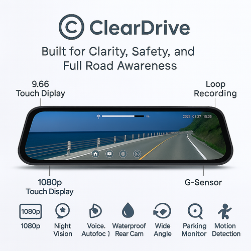 ClearDrive 9.66" Mirror Dash Cam with Dual Cameras
