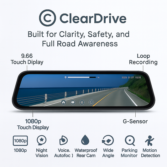 ClearDrive 9.66" Mirror Dash Cam with Dual Cameras