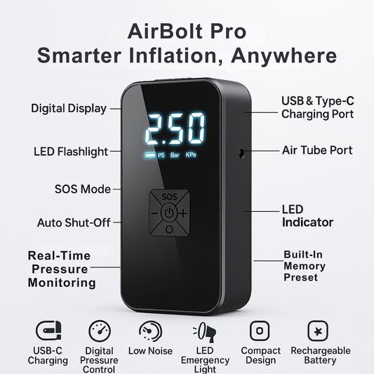 AirBolt Pro – Cordless Tyre Inflator with USB Rechargeable Battery