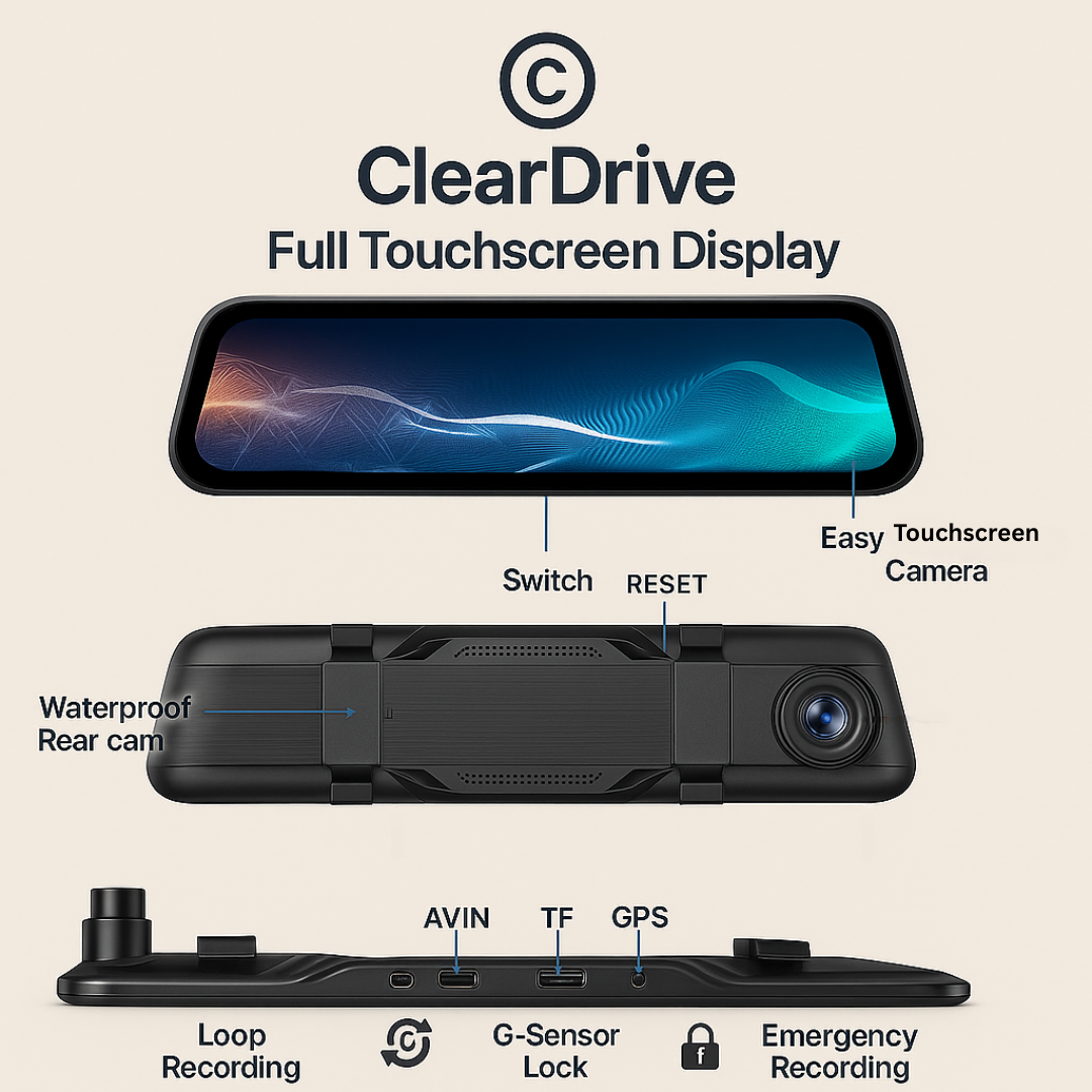 ClearDrive 9.66" Mirror Dash Cam with Dual Cameras
